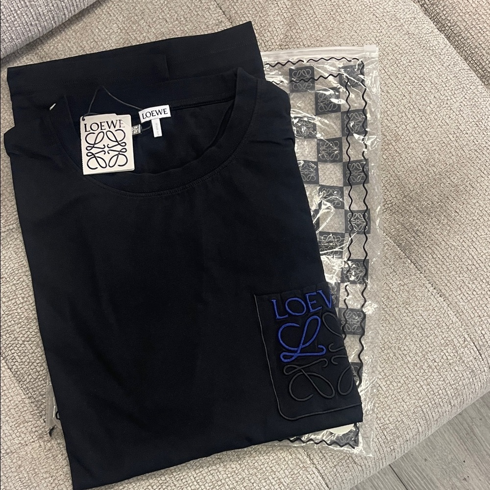 Loewe Black Tee with Vibrant Blue Accent